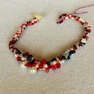 FINAL SALE PRICE CL Designs Hand Crochet Bracelet in Red, Blk & Wht
